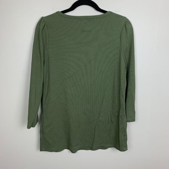The Nines by Hatch Scoop Army Green Neck 3/4 Length Sleeve Ribbed Top Large - Picture 6 of 6